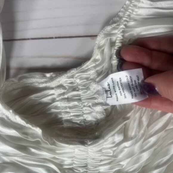 Lulus White Pleated Long Sleeve Ruched Bodysuit Size Medium New No Tags - Picture 6 of 11
